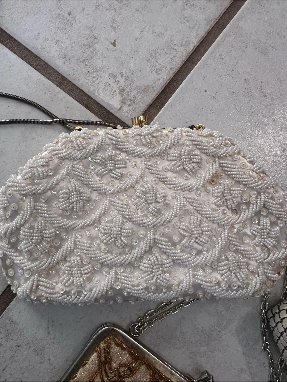 Vintage Three-Piece Women’s Evening Bag Set - Ivory, Cream, Champagne